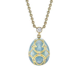 Yellow Gold Diamond & Turquoise Guilloché Enamel Petite Egg Pendant