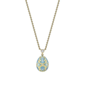 Yellow Gold Diamond & Turquoise Guilloché Enamel Petite Egg Pendant