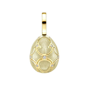 Yellow Gold Diamond & White Guilloché Enamel Egg Charm