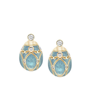 Yellow Gold Diamond and Turquoise Guilloché Enamel Earstuds