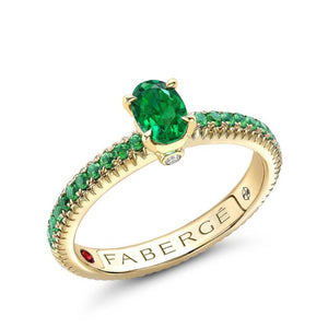 Yellow Gold Emerald Fluted Ring with Tsavorite Shoulders