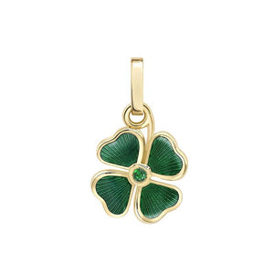 Yellow Gold Green Guilloché Enamel Clover Charm