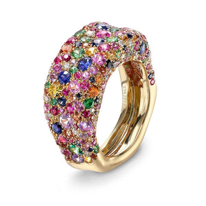 Yellow Gold Multicoloured Gemstone Petite Ring