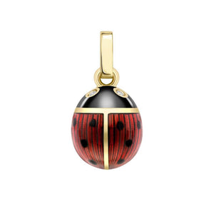 Yellow Gold Red and Black Guilloché Enamel Ladybird Charm