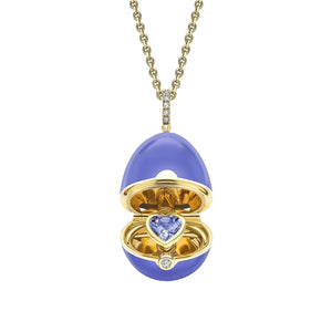 Yellow Gold, Diamond & Blue Sapphire Heart Surprise Locket with Lavender Lacquer