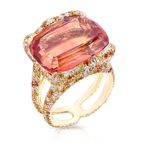 Katharina Yellow Gold 21.17ct Topaz Ring With Diamonds & Coloured Gemstones