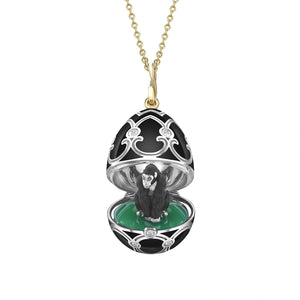 Heritage Yellow Gold Diamond & Black Guilloché Enamel Gorilla Surprise Locket