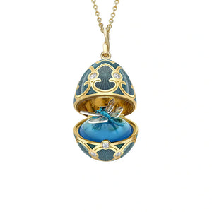 Heritage Yellow & White Gold Diamond & Blue Guilloché Enamel Dragonfly Surprise Locket