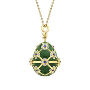 Yellow Gold & Green Guilloché Enamel Octopussy Egg Surprise Locket